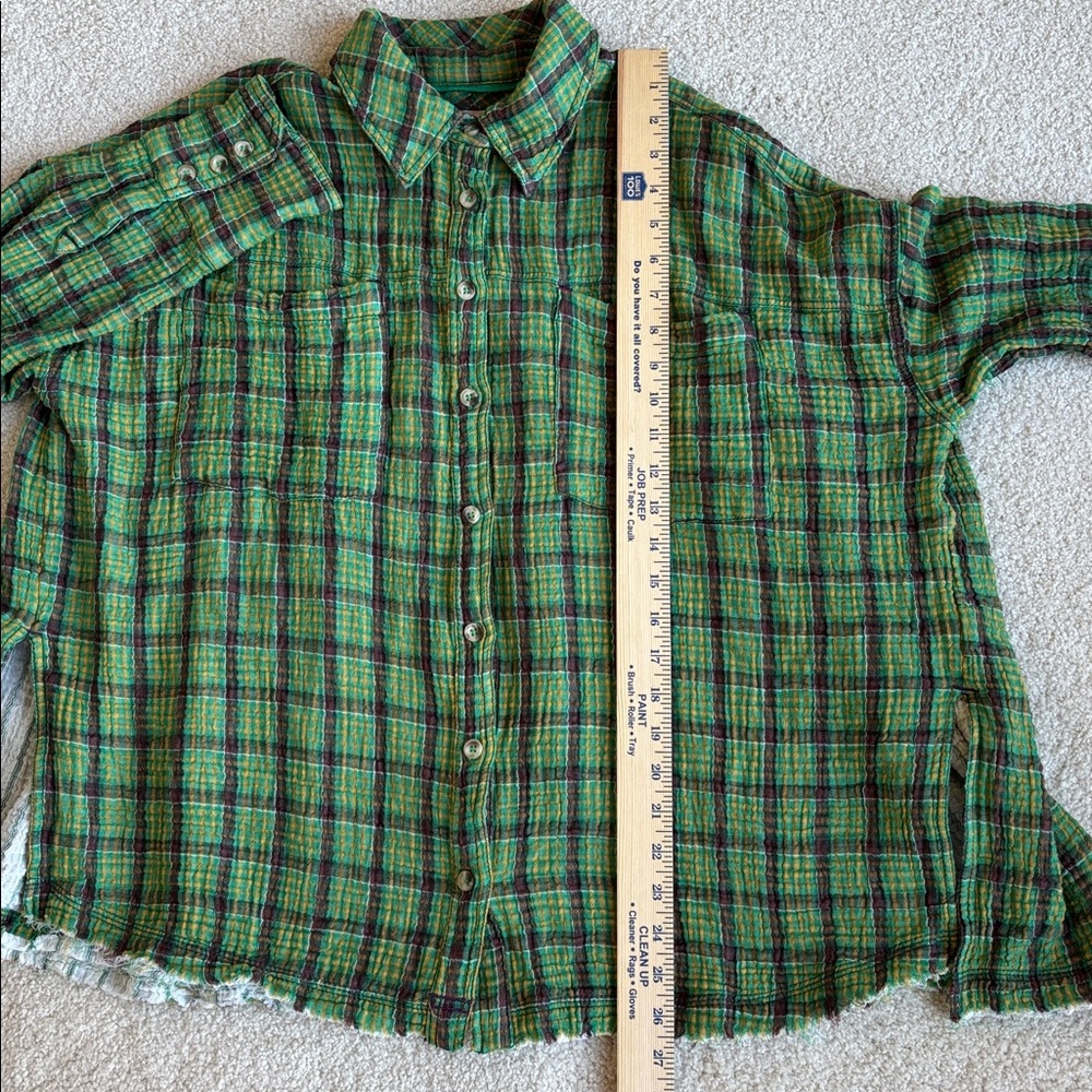 Free People We The‎ Free Cardiff Oversized Gauze Shirt Green Plaid Women’s XS - Picture 12 of 16